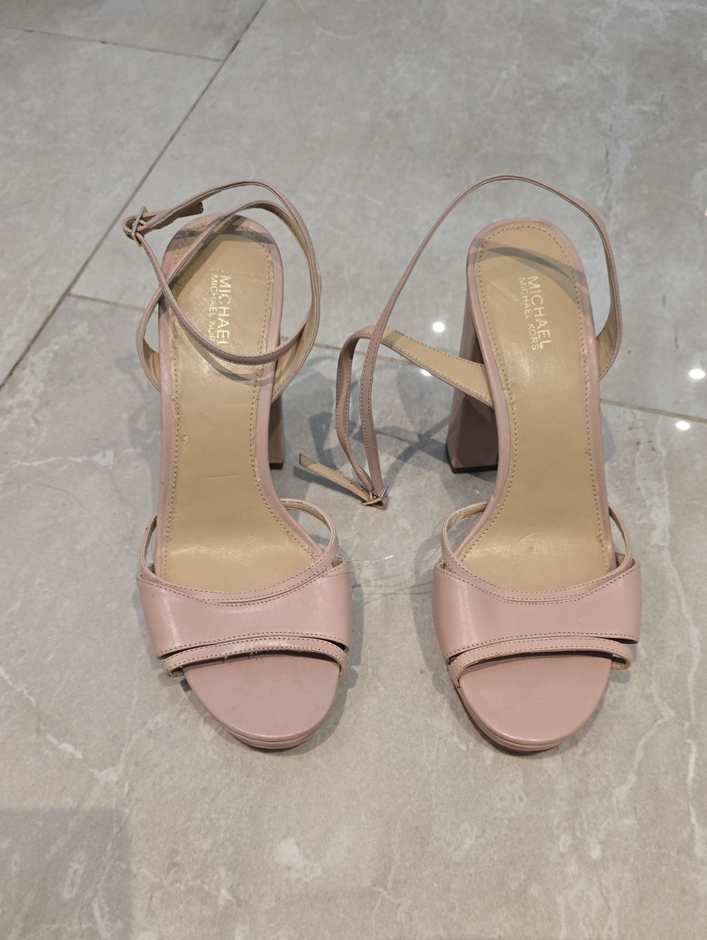 Michael Kors Pale Pink Strappy Block Heel Sandals Size 8.5